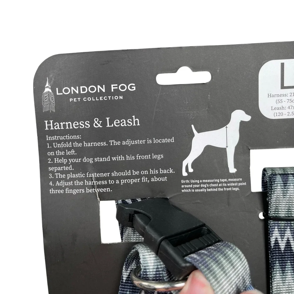 Lot of Dog Leash Harness London Fog Blue Gray Chevron + Dogness Red Faux Leather